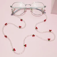 fashion crystal cherry glasses chain cute transparent beads pearl mask chain neck straps sunglasses lanyard women jewelry