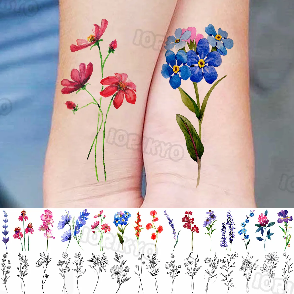 

Watercolor Plum Blossom Small Temporary Tattoos For Women Girls Lavender Plum Blossom Fake Tattoo Sticker Arm Neck Tatoos Party