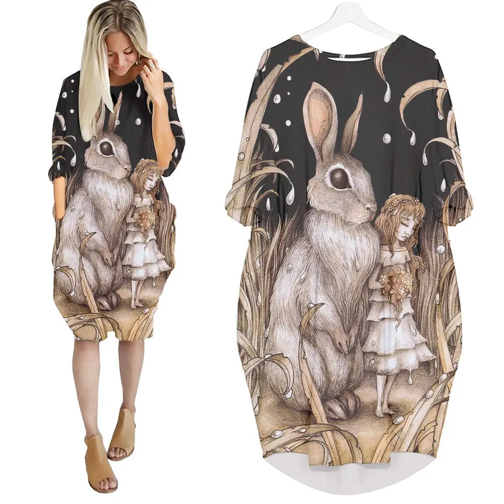 

Jumeast женское платье с рукавом «летучая мышь» с карманами, женская уличная одежда большого размера, платье с животными и лисицей, летняя женс...