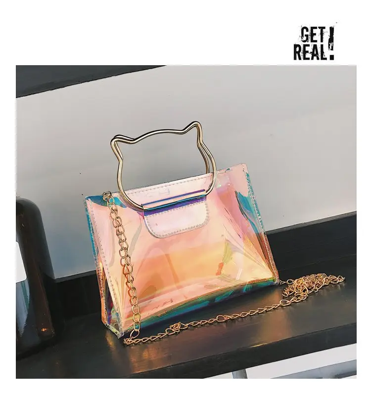 

2020 New Beach Women's Bag Dazzling Laser Transparent Jelly Bag Women's Tote One-shoulder Sloping Chain Bag