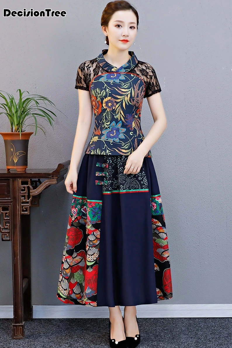 Элегантные ретро китайские женские cheongsam топы Вышитые Печатные Топы Ципао традиционные классические кружевные рукава кофточка Ципао