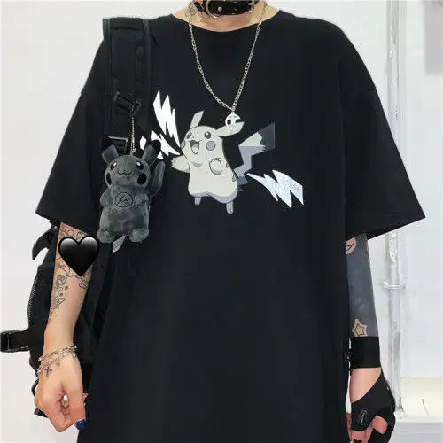 shortSleeves-Black 19s Горячая Светоотражающая Kawaii с животным принтом Harajuku рубашка для мужчин женщин мода негабаритных короткий/длинный рукав Пара Одежда Лучший подарок - Цвет: shortSleeves-Black