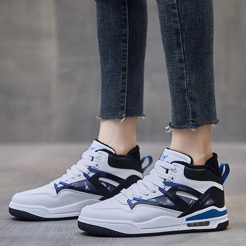 

2021 Lacing White Shoes Women Sneakers Pu Leather Zapatos Mujer Winter Thick Plush Warm Shoe Vulcanize Flat Casual Walking Sport