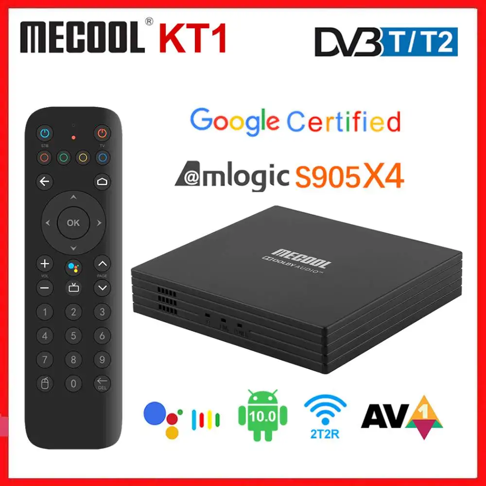 ТВ-приставка Mecool KT1 Android 10 с Google сертификатом DVB-T/T2 Smart 4K 0 медиаплеер Amlogic S905X4 AV1 2T2R