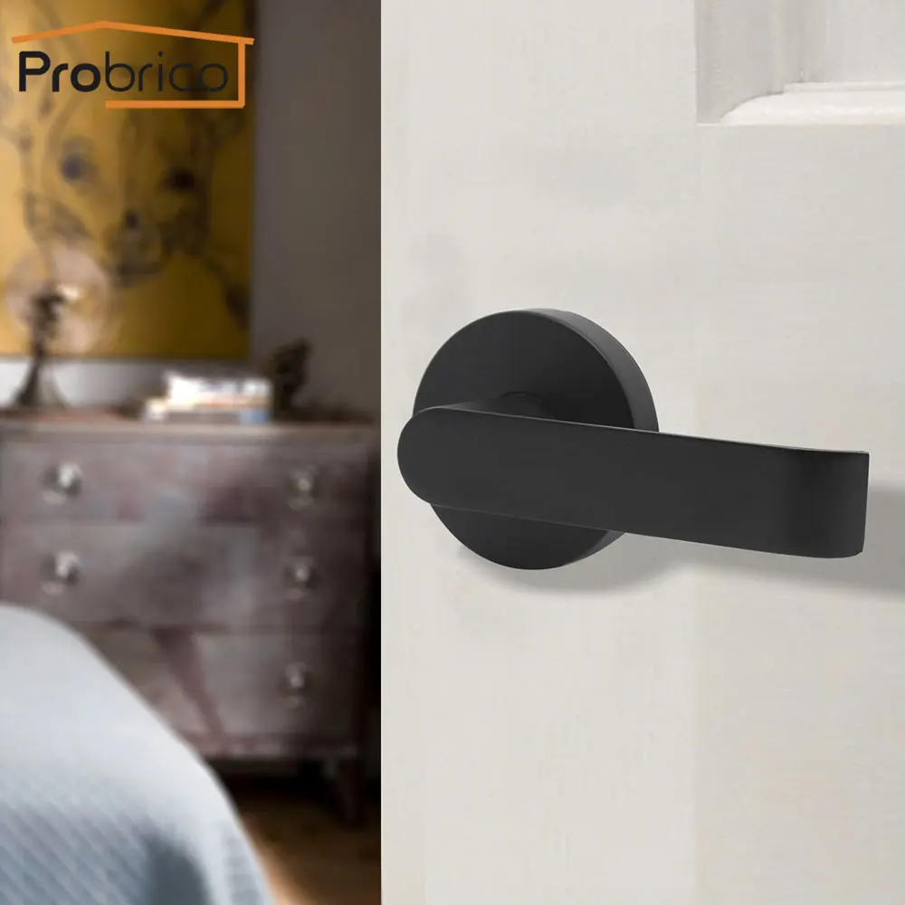 

Probrico Black Door handles for Interior doors Front Back Levers with Lock Latch Keyless Mute Home door Passage lock for Aisle