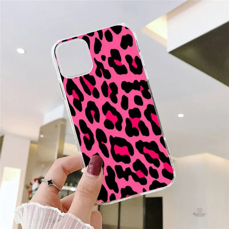 

leopard print sexy pink pattern Phone Case Transparent for iPhone 6 7 8 11 12 s mini pro X XS XR MAX Plus SE cover funda