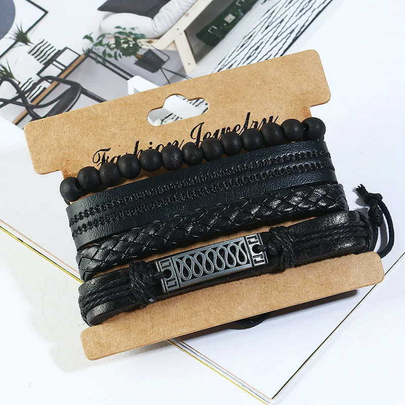 

AJC Men's jewelry bracelet new vintage braided cowhide bracelet contracted DIY four piece leather bracelet