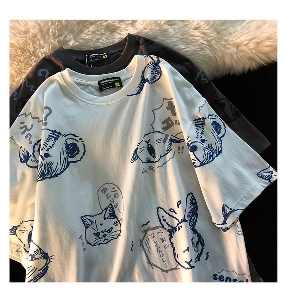 

Summer 2021 new Korean version of loose salt short-sleeved T-shirt for female students all-match full-print bunny print tide top