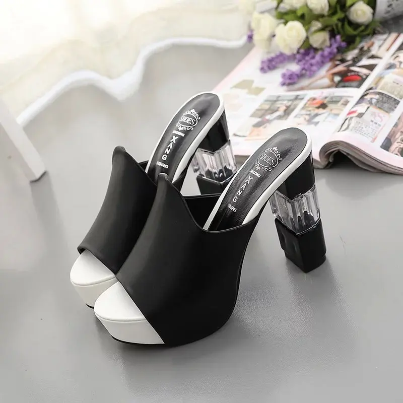 

Slippers Casual Women's Shoes With Platform Big Size Heeled Mules Pantofle Slides Luxury High 2021 Summer Rubber PU Scandals Fab