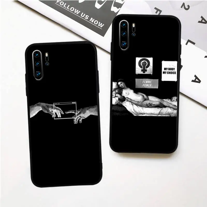 

Vintage Black Artistic Case for Huawei p30 p20 p40 E pro lite p smart y8p y6p y7 2019 cover nova 5t mate 10 20 30 lite
