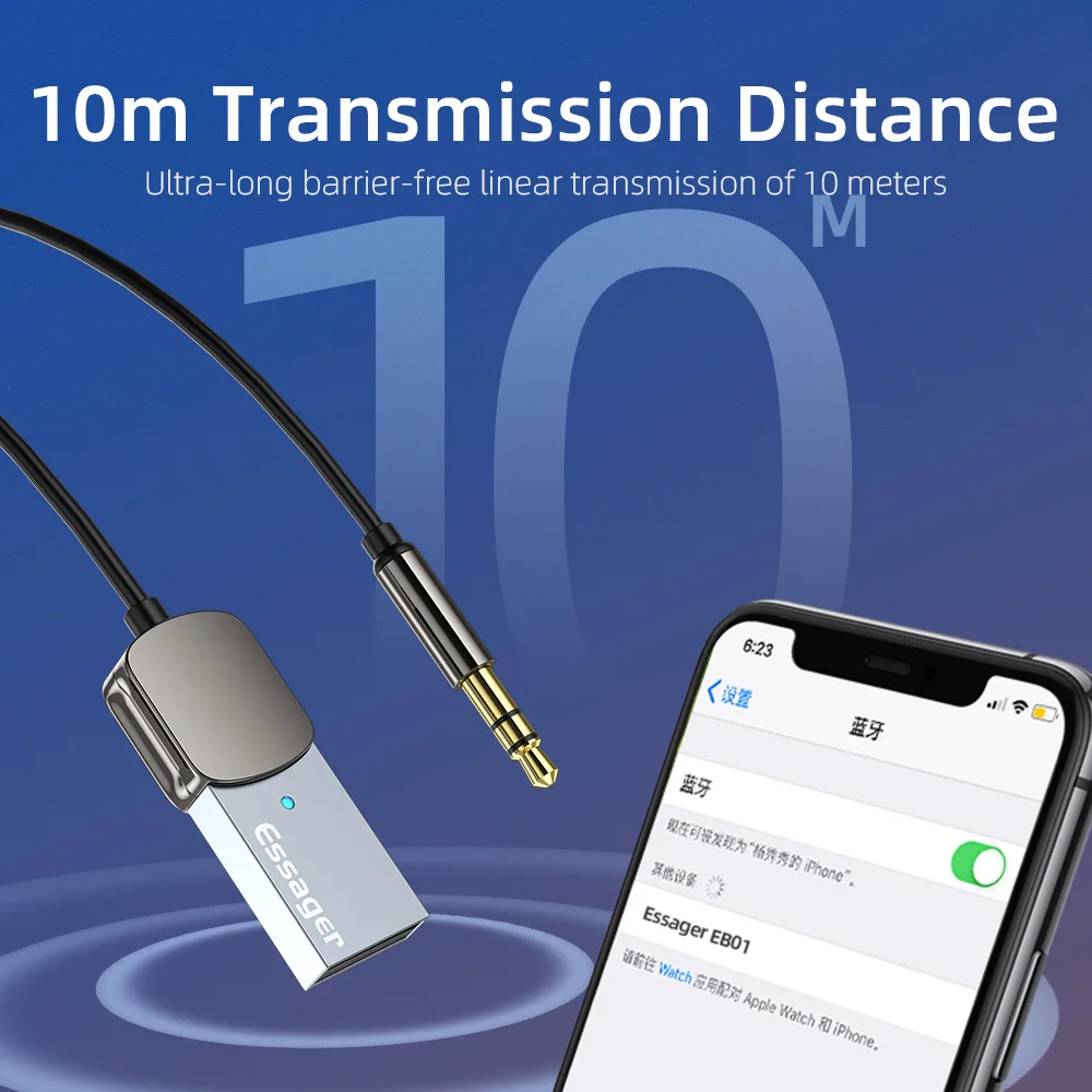 Адаптер Essager Aux Bluetooth Dongle USB на разъем 3 5 мм автомобильная аудиосистема 0 комплект