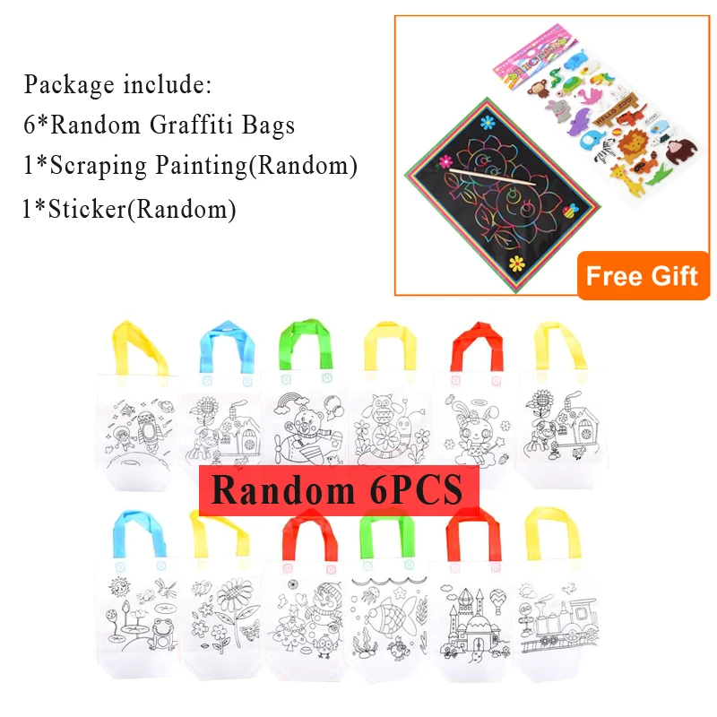 6 Bag 1TZ1GGH 6 шт. антистресс Развивающие головоломки игрушка для детей DIY Экологичная сумка с граффити детский сад ручная роспись материалы GYH - Цвет: 6 Bag 1TZ1GGH