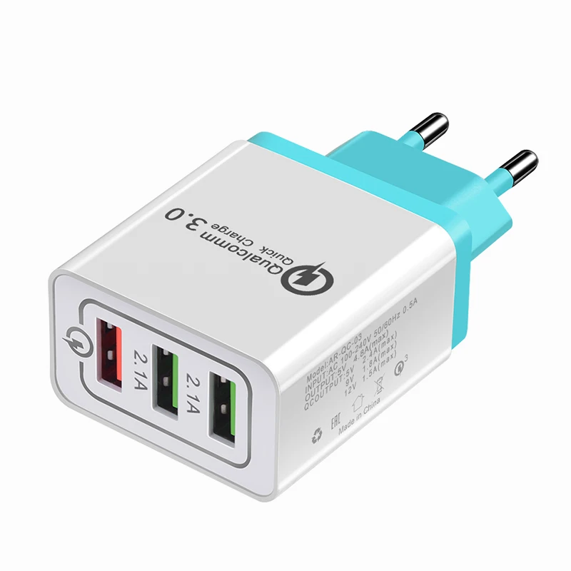QC 3,0 5V 3A USB зарядное устройство Быстрая зарядка 3,0 адаптер быстрой зарядки 3 USB зарядное устройство для мобильного телефона iphone XR XS Max X 7 8 зарядное устройство s - Тип штекера: green