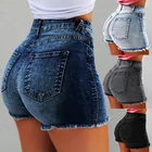 Женские джинсовые шорты, с бахромой, дырками, с высокой талией, лето 2021