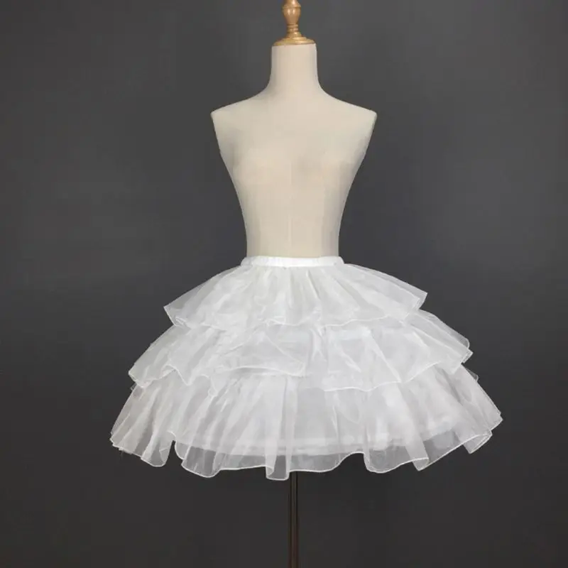 

Womens 3 Hoops Short Petticoat Skirt Lolita Tiered Ruffles Tulle Dress Crinoline Slip Adjustable Fish Bone Underskirt