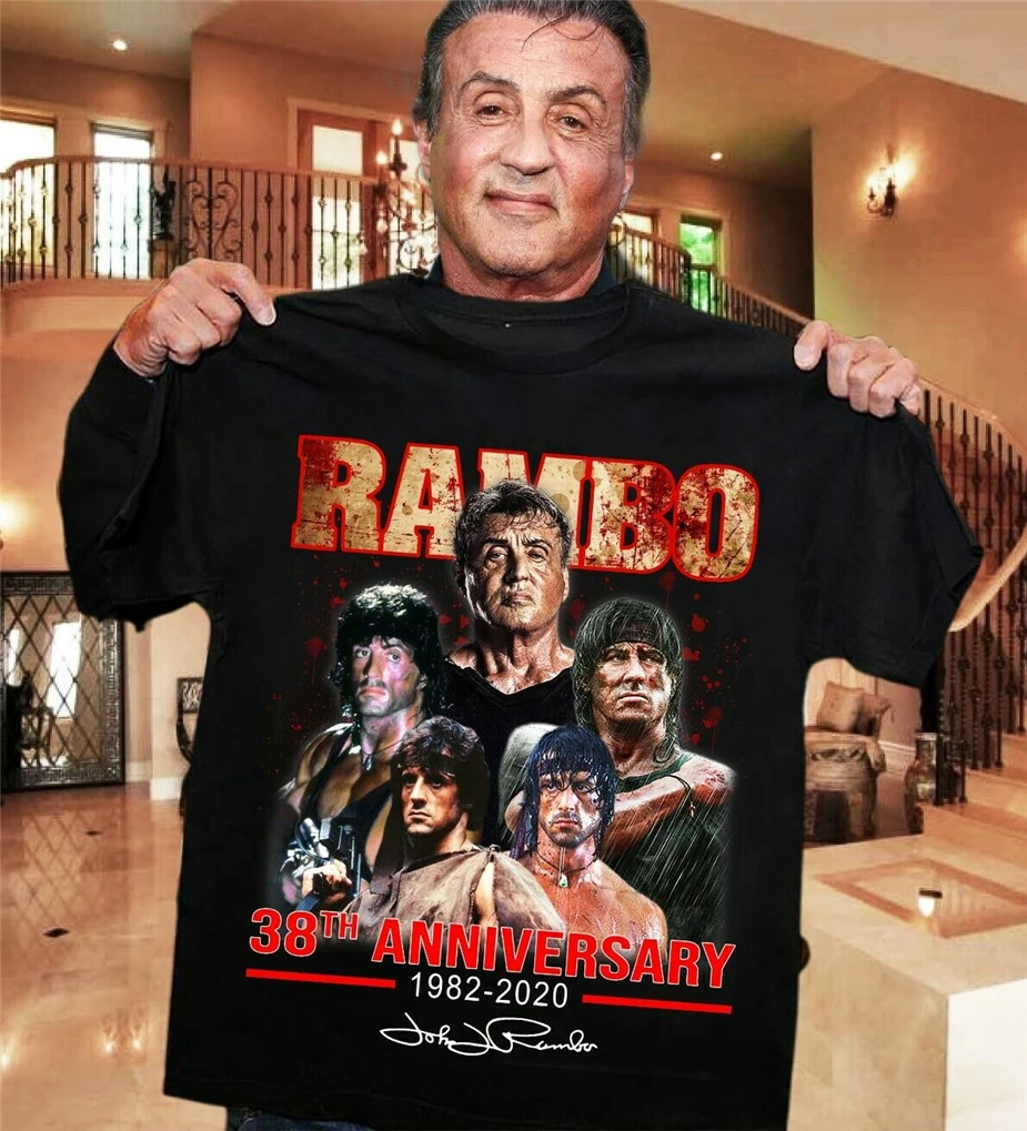 Rambo 38Th юбилей Сильвестр Сталлоне подписи Мужская рубашка Фитнес Футболка