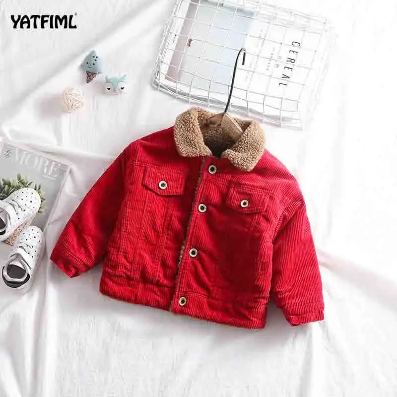 YATFIML/вельветовые куртки для мальчиков и девочек; пальто для мальчиков; детская зимняя верхняя одежда и пальто; повседневная одежда для маленьких девочек; сезон осень-зима - Цвет: red