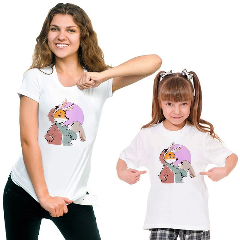 Camisetas Harajuku para ni&ntilde;os, Tops de moda, Camiseta con estampado de Zootopia de Disney, camiseta informal, ropa familiar-2