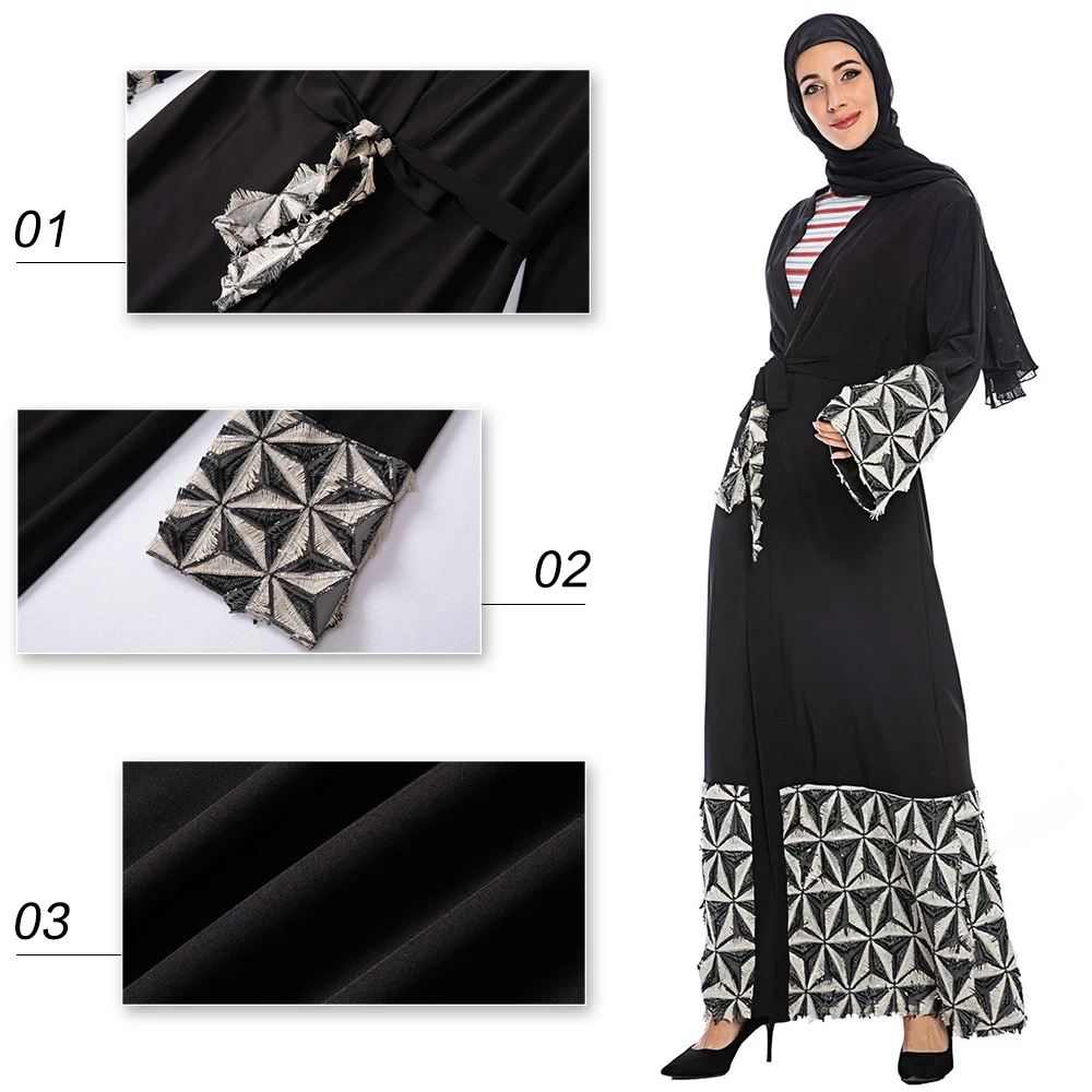 

New Abaya Turkish Fashion Simple Muslim Casual Stitching Print Cardigan Middle East Robe Elegant Islamic Clothing Women Kimono