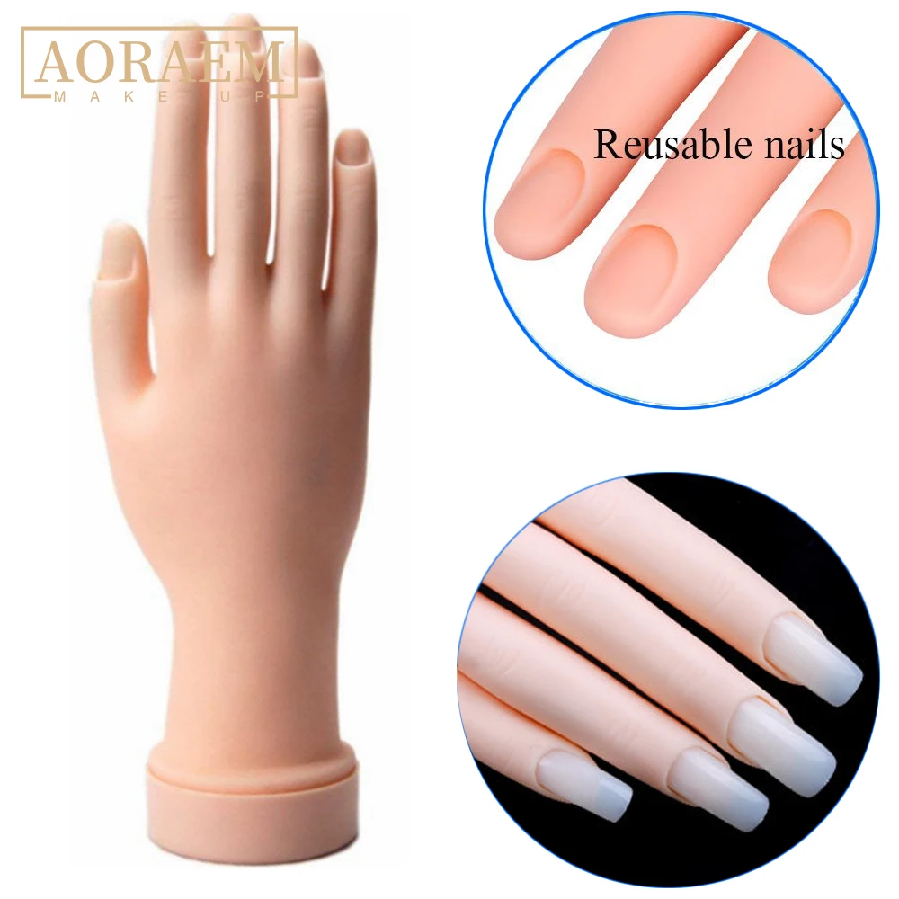

AORAEM Nail Art Practice Model Hand Flexible Flectional Soft Plastic Mannequin Model Fake Hands Movable Training Manicure Tools