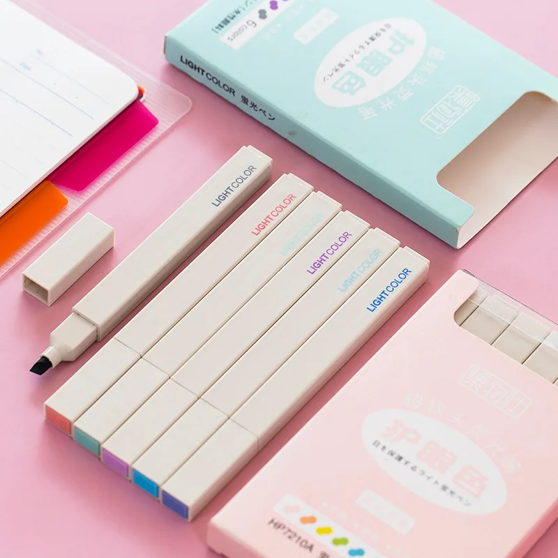 6pcs/set Eye protection Cute Soft head Marker Pens Creative Pastel Liquid highlighter pen Bullet Journal Fluorescent | Канцтовары для