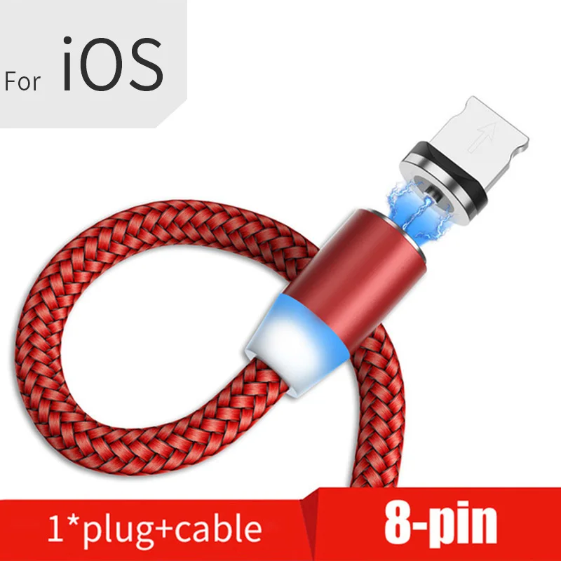 For iPhone Red VAORLO 2 м светодиодный магнитный кабель Micro usb type C Быстрый Магнитный зарядный кабель для iPhone X 7 8 XS Max XR huawei samsung xiaomi LG - Цвет: For iPhone Red
