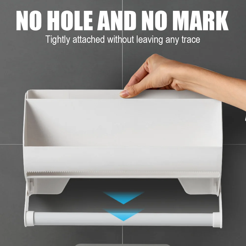 

1PC Wall Hanging Plastic Wrap Tin Foil Cutting Box Household Multifunctional Wrap Cutter Storage Rack Splitter Cut Tool For Home