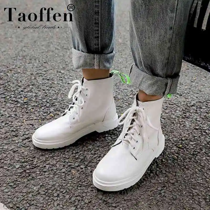 Женские ботинки на шнурках taofen короткие из искусственной кожи с закругленным