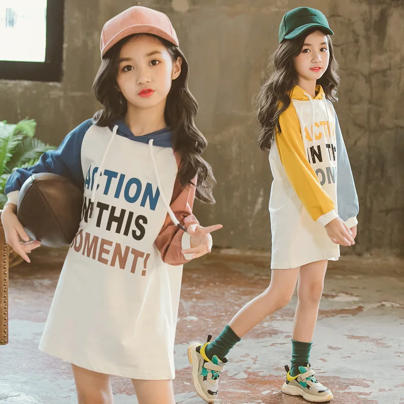 2022 Spring Teen Girls Clothes Children Sweatershirt Dress Red Hooded Kids Dresses for Costume 10 12 14 Years | Детская одежда и