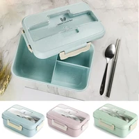 microwave lunch box compartments wheat straw food storage container children kids school office camping portable bento box bag