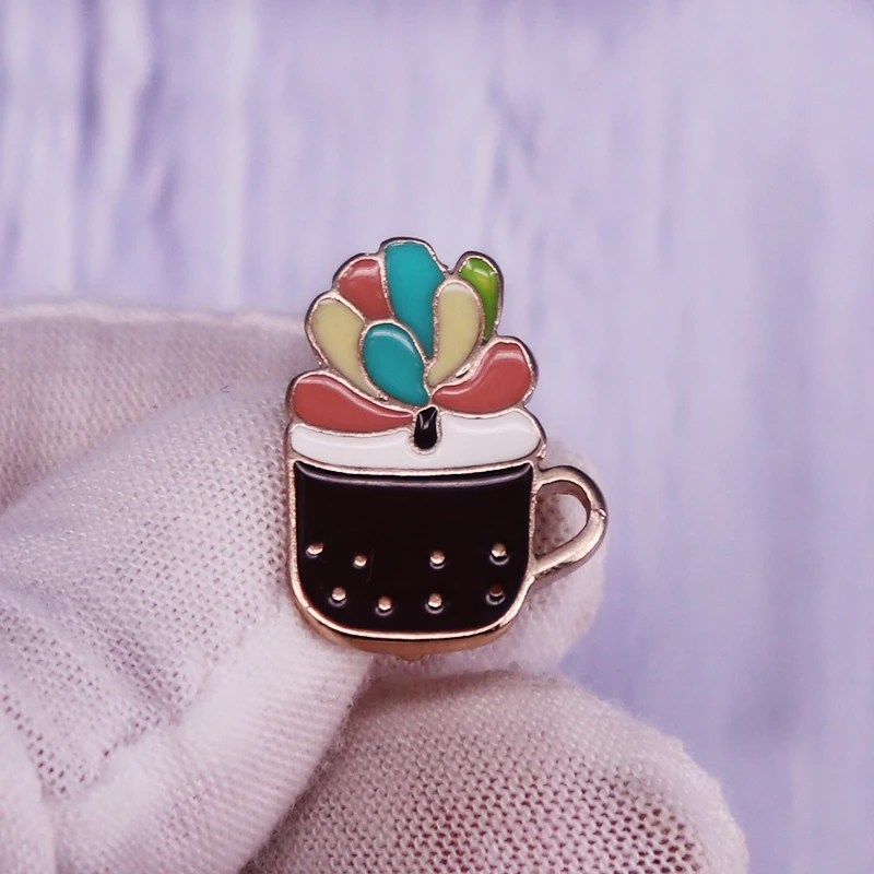 Эмалированная брошь в горшке для растений мультяшная виде суккулента значок