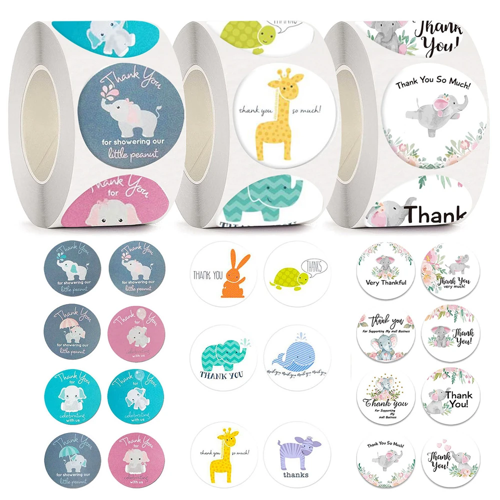 

500 Pcs Thank You Stickers Round Cute Cartoon Small Animals Seal Labels Stickers for Greeting Cards Gift Decoration Stationery