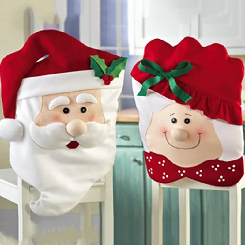 

2021 HOT Mr And Mrs Santa Claus Christmas Dining Dinner Table Chair Back Cover Decoration Gift