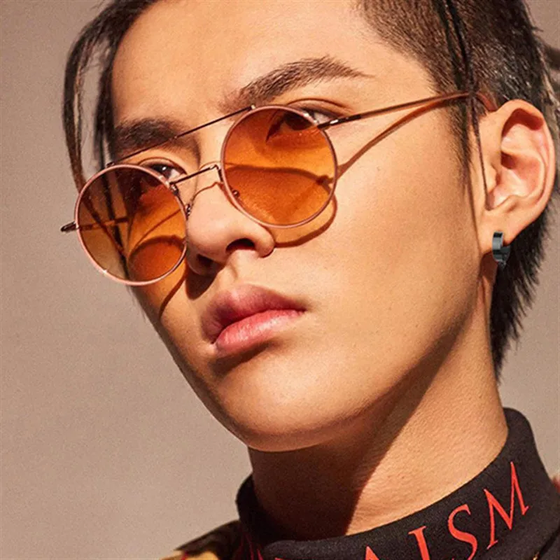 Золотая круглая металлическая оправа мужские солнцезащитные очки Ретро стиль 2019