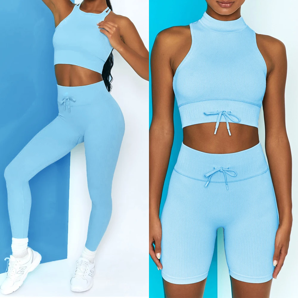 

Seamless Women Yoga Leggings Set Workout Sportswear Gym Clothing Fitness Long Sleeve Crop Top High Waist Shorts Sports Suits
