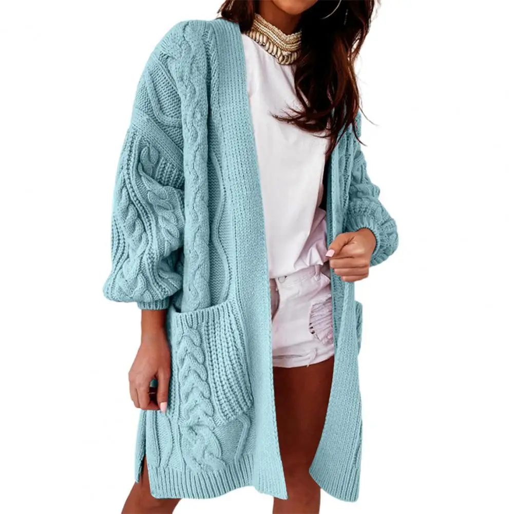 

Cardigan Sweater Pockets Split Pure Color Sweater Coat Women Cardigan Casual