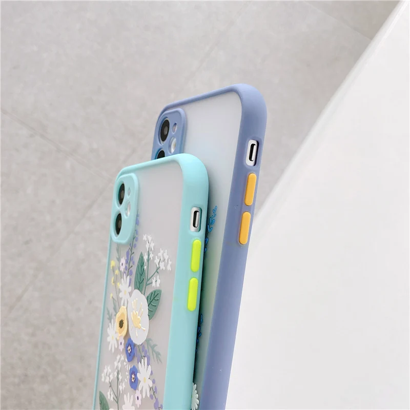 Lovebay NEW Fashion Pretty Flowers Case For iPhone 13 12 11 14 Pro Max 7 8 Plus X XR XS Max SE Luxury Color Thick Border Cover