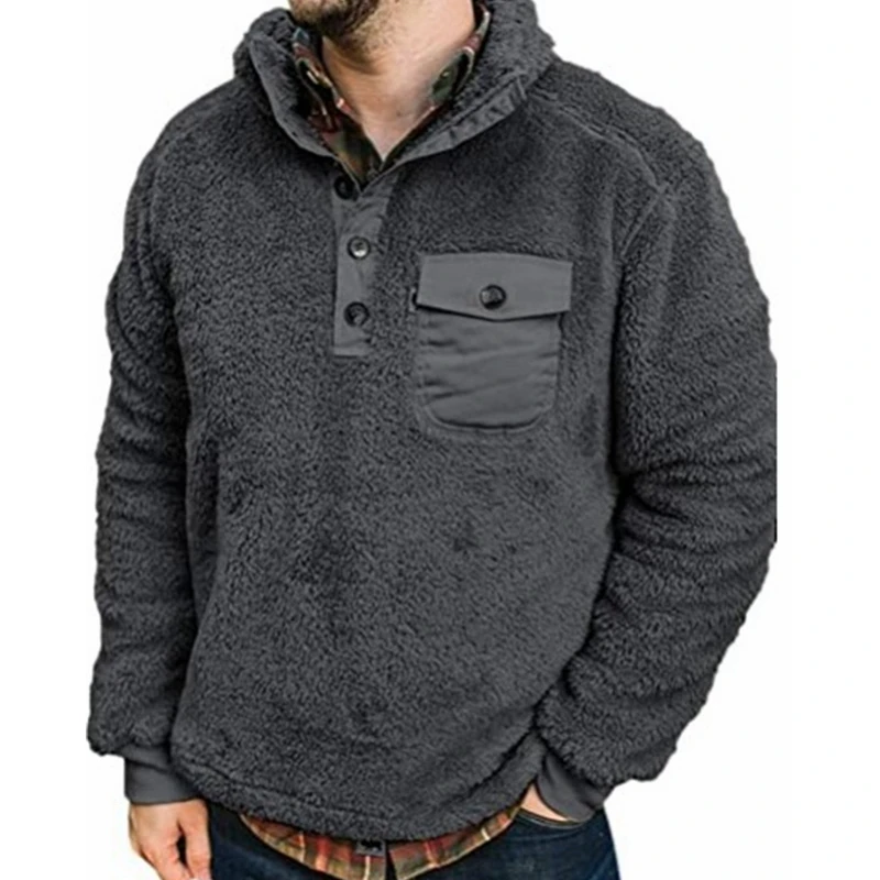 

Plush Men Sweatshirt Winter Fashion Warm Turn-down Collar Casual Solid Loose Long Sleeve Turn-down Collar Hoodies Lugentolo
