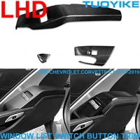 lhd car styling real carbon fiber window lift switch button frame cover trim panel sticker for chevrolet corvette c7 2014 2019