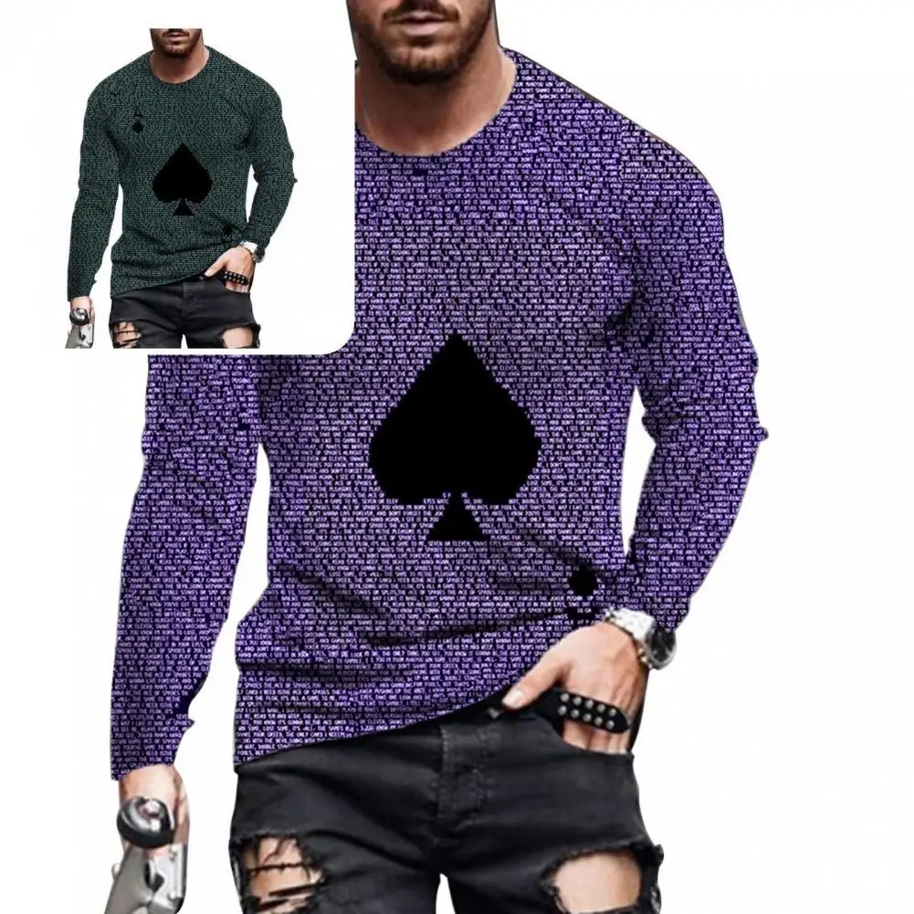 

Autumn T-shirt Cozy Useful Sweat-Absorbing Playing Card Trendy Men T-shirt