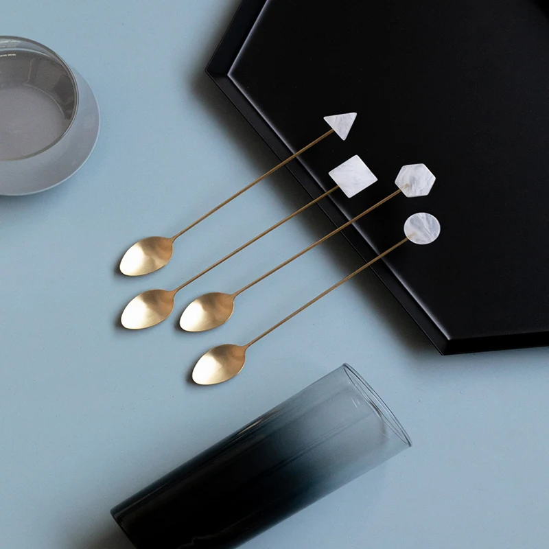 

4 Colors Long Handled Stainless Steel Graphical Coffee Spoon Dessert Tea Spoons Spiral Pattern Mixing Spoon Kitchen Accessories