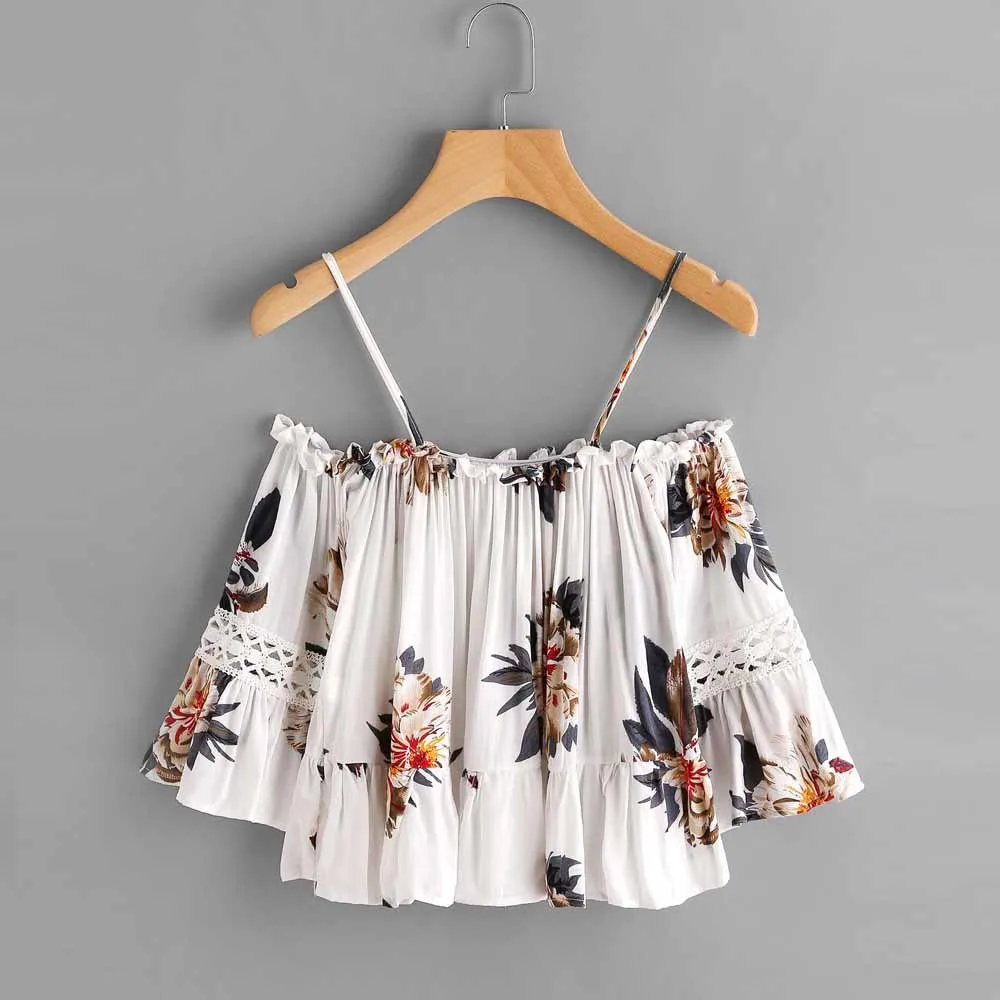 Женская Повседневная рубашка с открытыми плечами Poleras de mujer moda цветочным кружевом