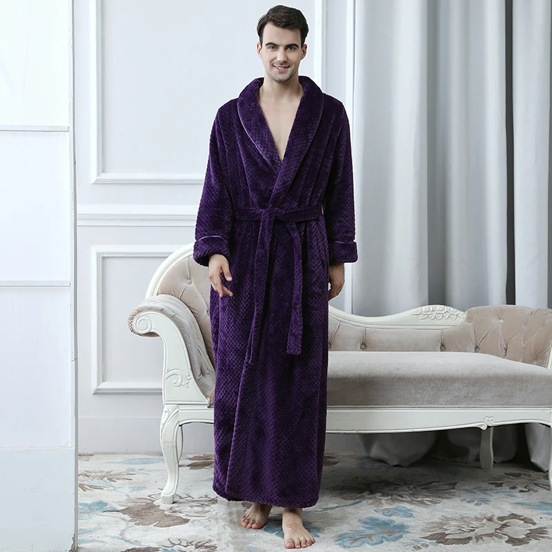 Purple Men Мужской зимний удлиненный толстый теплый фланелевый Халат в клетку для мужчин s роскошное кимоно Банный халат женский сексуальный халат мужской термо Халат - Цвет: Purple Men