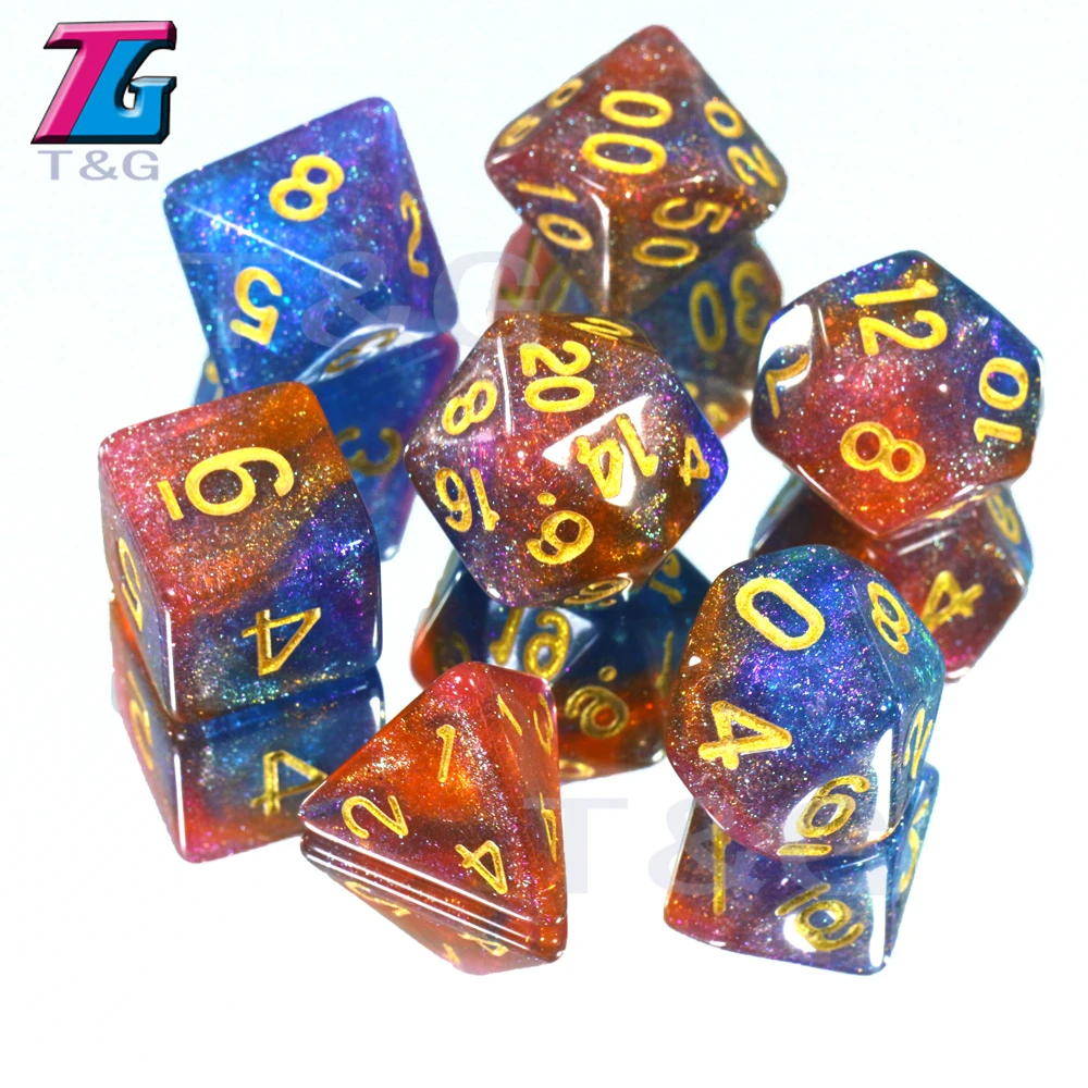 Новейшая красочная Вселенная Galaxy Dice 7 шт./компл. D4 D20 с сумкой DND RPG Подарочные