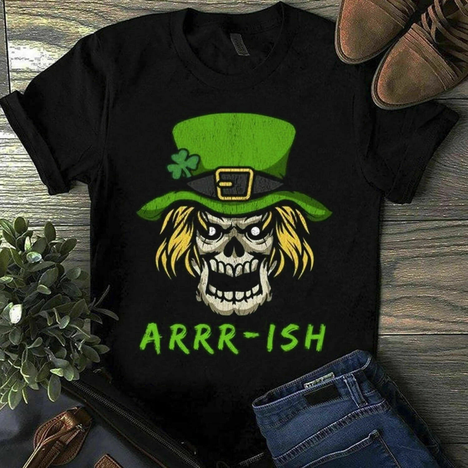 St Parick Day Skull Leprechauns Arrr черная футболка M 6 Xl|Мужские футболки| |