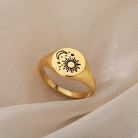 gothic stainless steel smearing sun moon rings for women men boho knuckle finger rings fashion wedding couple ring jewelry gift