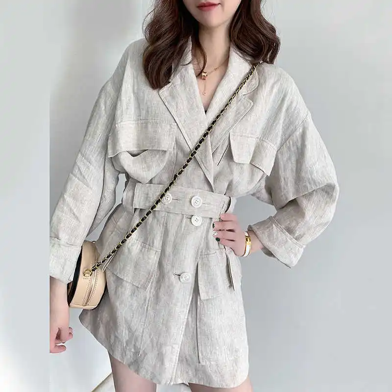 

Loose Fit Linen Button Jacket Autumn Women Lapel Long Sleeve Ladies Coat Fashion Tide Winter 2021