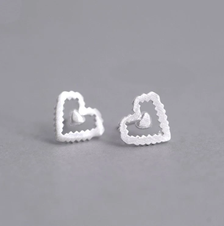 Женские серьги гвоздики в форме сердца из стерлингового серебра 925 пробы с милым