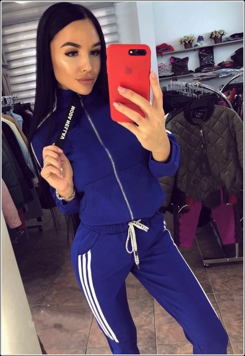 Осенне-зимние повседневные спортивные комплекты из 2 предметов, спортивный костюм, женский свитер на молнии с длинными рукавами, топ, штаны для бега, комплекты, теплый спортивный костюм, новинка