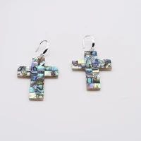 s925 sterling silver jewelry natural abalone shell fashion cross earringsnational customs